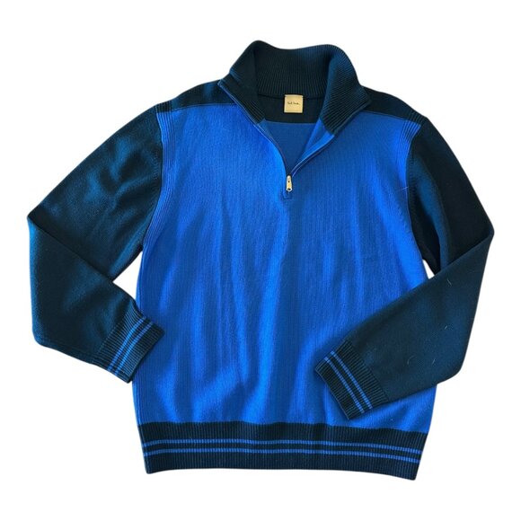 Paul Smith Half-Zip Merino Wool Sweater – XL (Royal Blue and Dark Green) - Picture 1 of 5